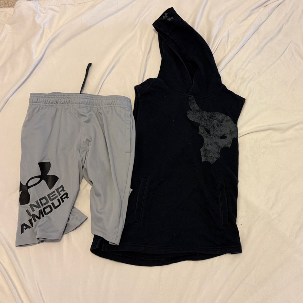 Under Armour Black Hooded Tank with Light Gray Athletic Shorts - Boys